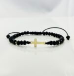 Bratara cu snur, bile si cruce din aur 585 14k cod: BRCR46