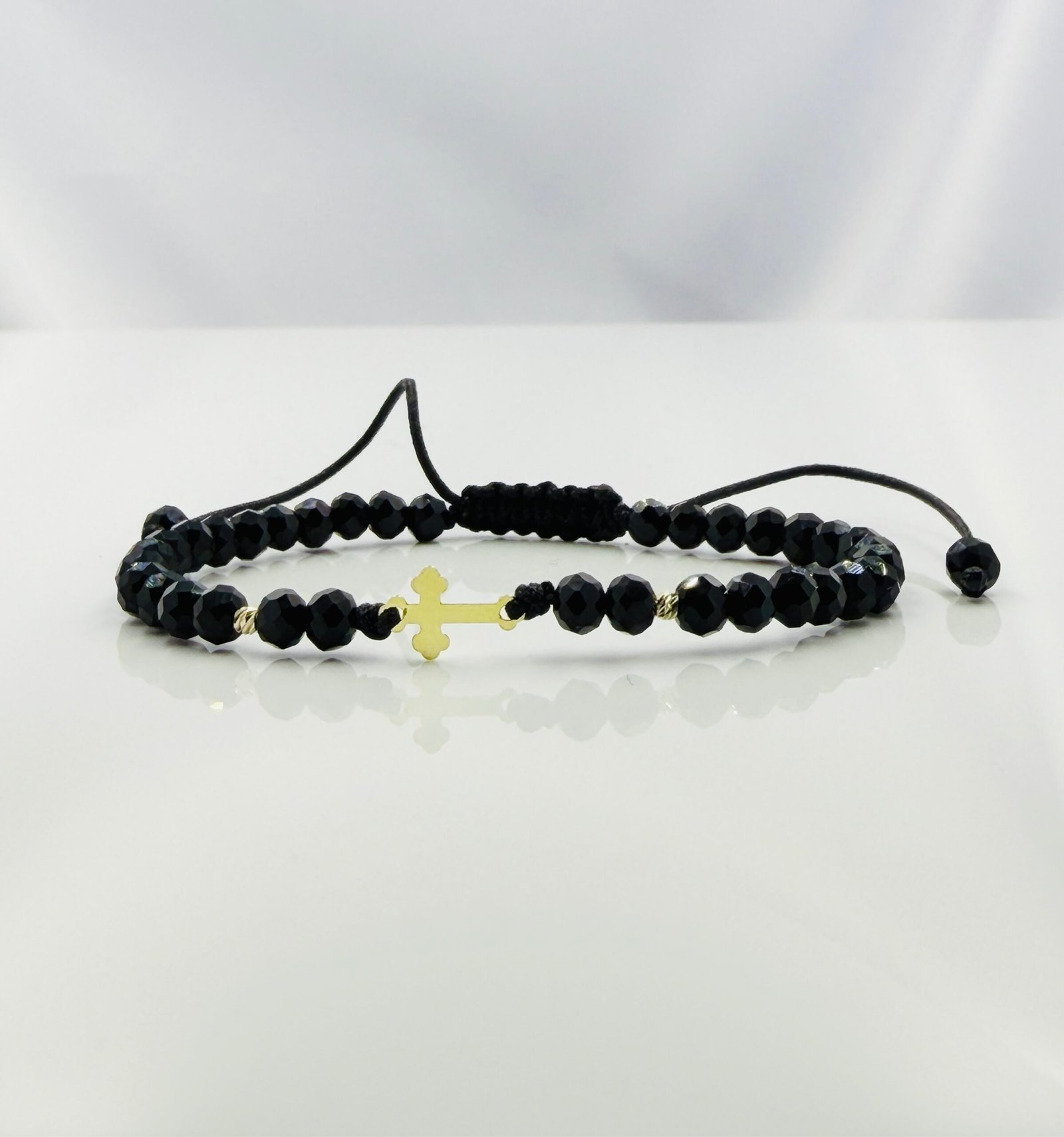 img_4374-2 Bratara cu cruciulita+bilute din aur 14k si cristale cod: BRCR78 - imagine 1