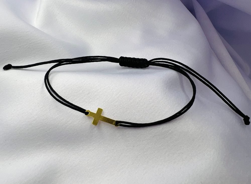 Bratara cu snur si cruciulita plina din aur 585 14k cod: BRSN69 - imagine 1
