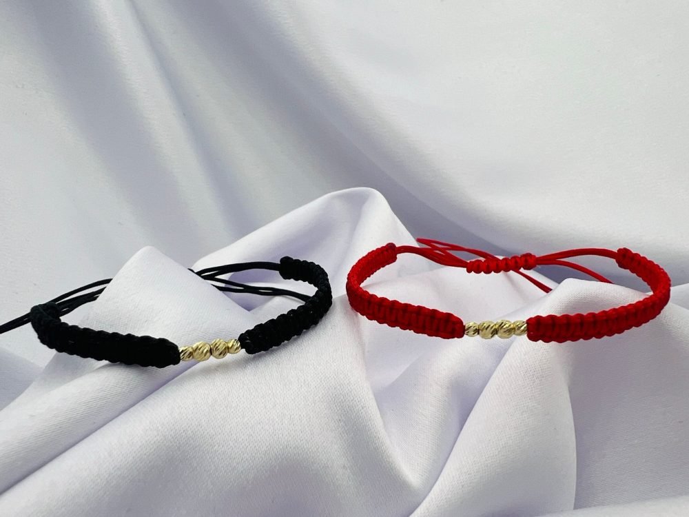 Set cu snur impletit si bilute din aur 14k cod: BRSN111 - imagine 1