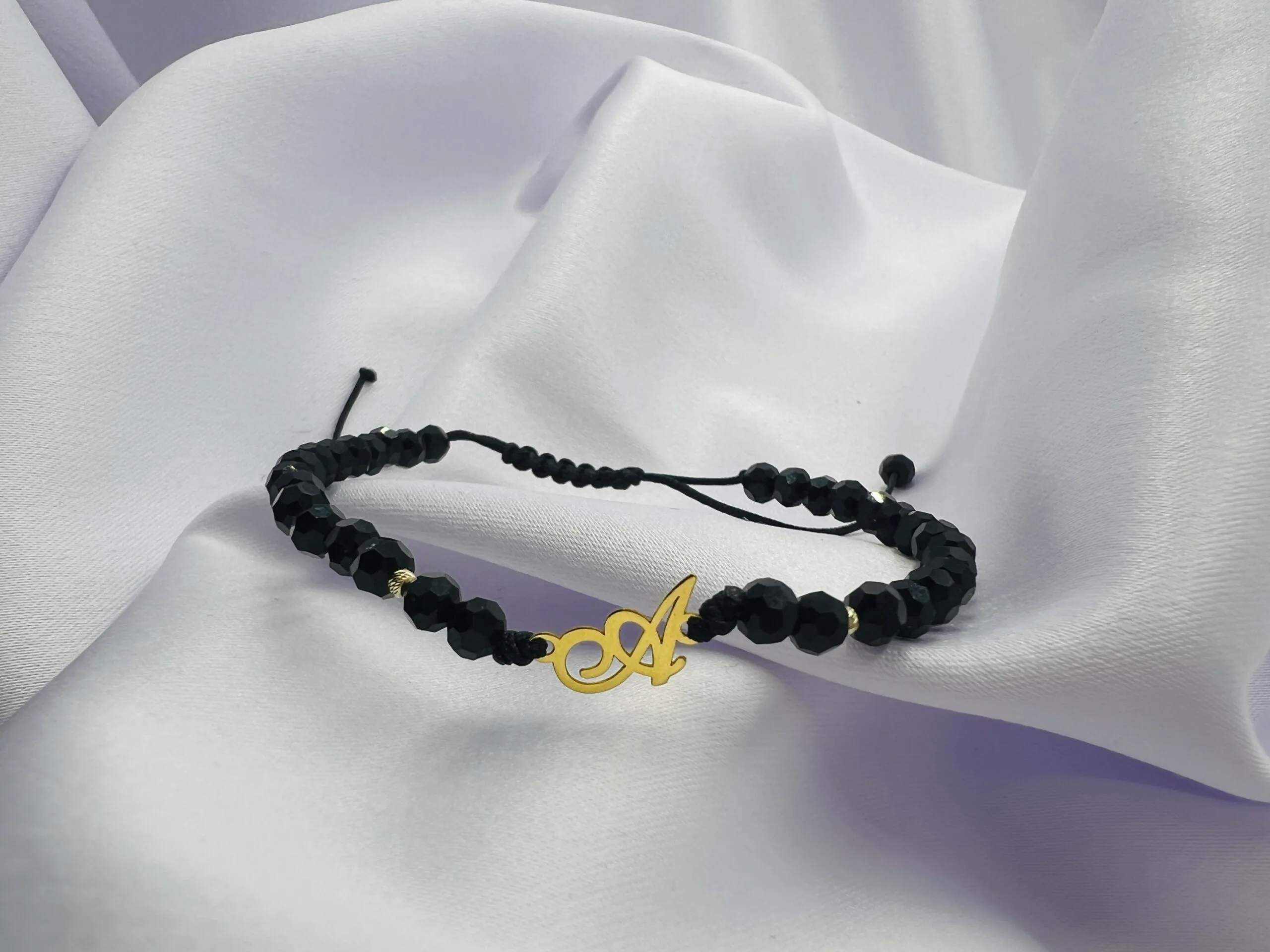 Bratara cu initiala si bilute din aur 14k si cristale cod: BRCR57 - imagine 3