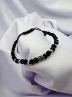 Bratara cu 6 bilute+charm cu pietricele negre din aur 14k si cristale cod: BRCR80