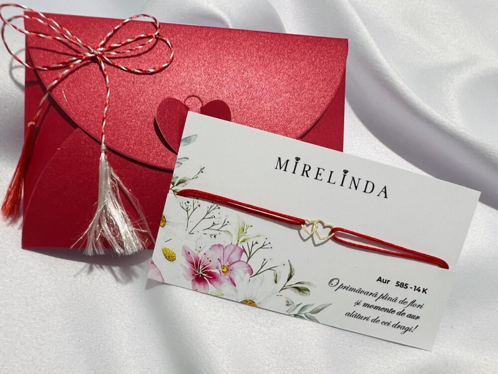 Martisor bratara din aur 14K - Inima dubla mini
