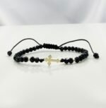 Bratara cu cruciulita+bilute din aur 14k si cristale cod: BRCR85