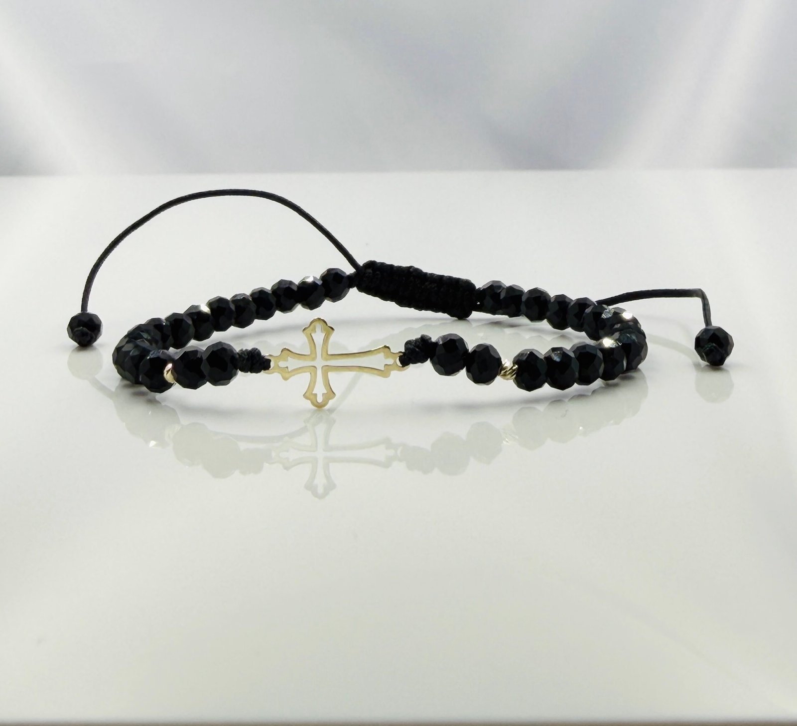 img_4373 Bratara cu cruciulita+bilute din aur 14k si cristale cod: BRCR87 - imagine 1