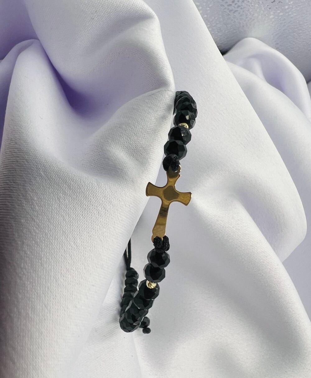Bratara cu cruciulita+bilute din aur 14k si cristale cod: BRCR101 - imagine 2