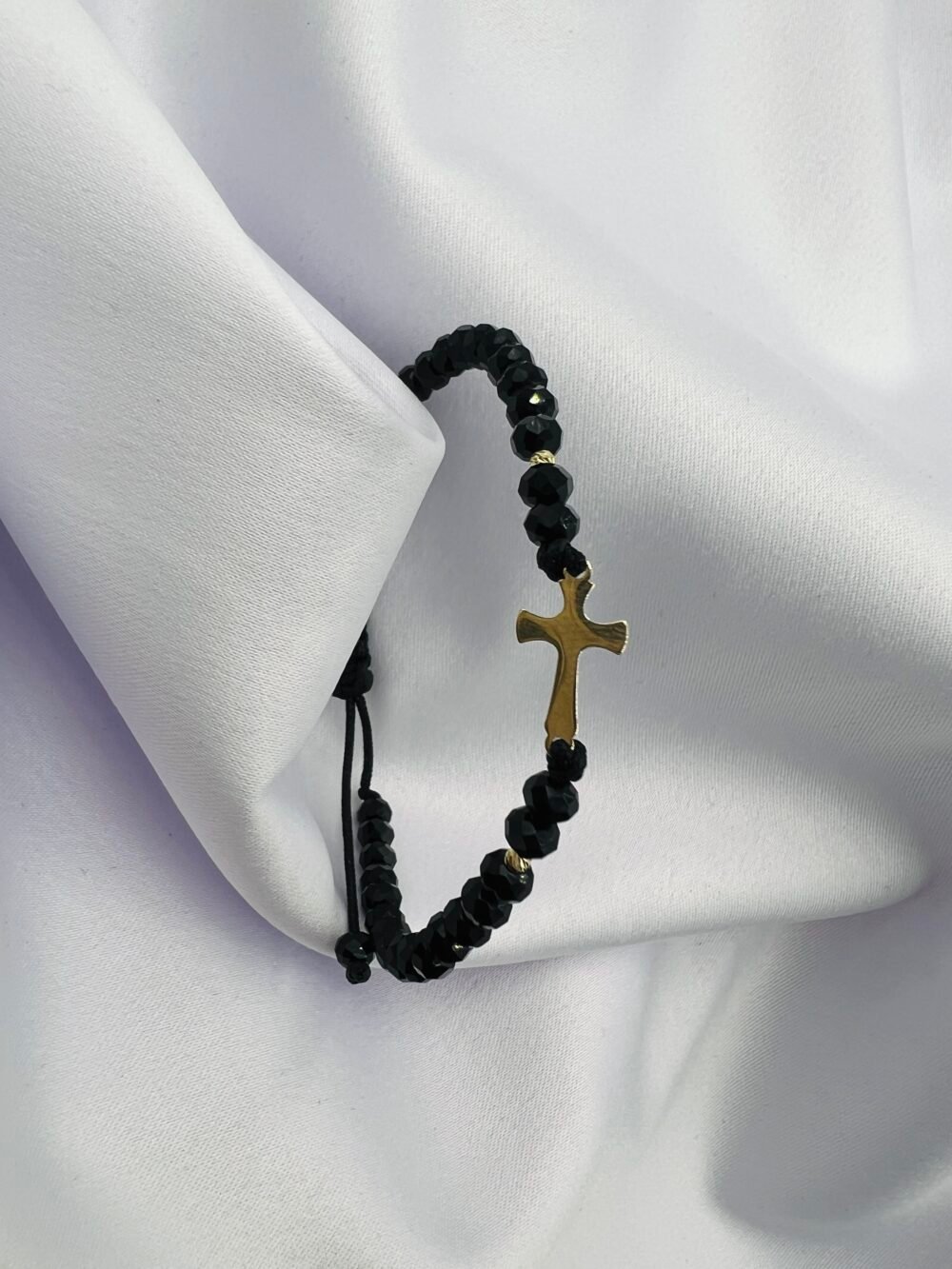 Bratara cu cruciulita+bilute din aur 14k si cristale cod: BRCR101 - imagine 1