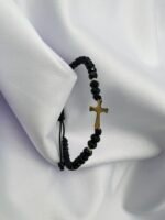 Bratara cu cruciulita+bilute din aur 14k si cristale cod: BRCR101
