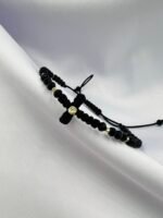 Bratara cu snur impletit in forma de cruce, cristale si elemente din aur 585 14k cod: BRCR108 - imagine 2