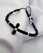 Bratara cu snur impletit in forma de cruce, cristale si elemente din aur 585 14k cod: BRCR108