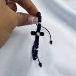 Bratara cu snur impletit in forma de cruce, cristale si elemente din aur 585 14k cod: BRCR108 - imagine 3