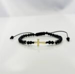 Bratara cu cruciulita+bilute din aur 14k si cristale cod: BRCR101